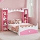 preview thumbnail 11 of 16, Castle-Shaped Twin Size Wooden Bed with Storage Shelf, Dreamy Platform Bed for Kids' Bedrooms with Cute Design, White + Pink