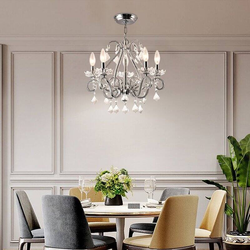 Maxax 5 - Light Candle Style Classic Chandelier with Crystal Accents - MX19048-5CL-P