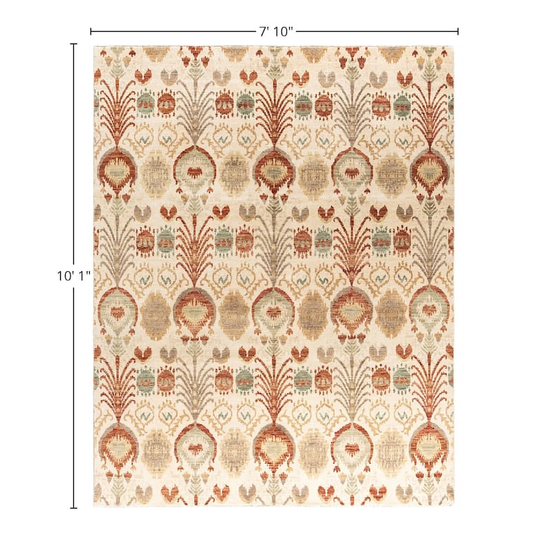 Ikat One-of-a-Kind Hand-Knotted Area Rug - Beige, 7' 10" x 10' 1" - 7' 10" x 10' 1"