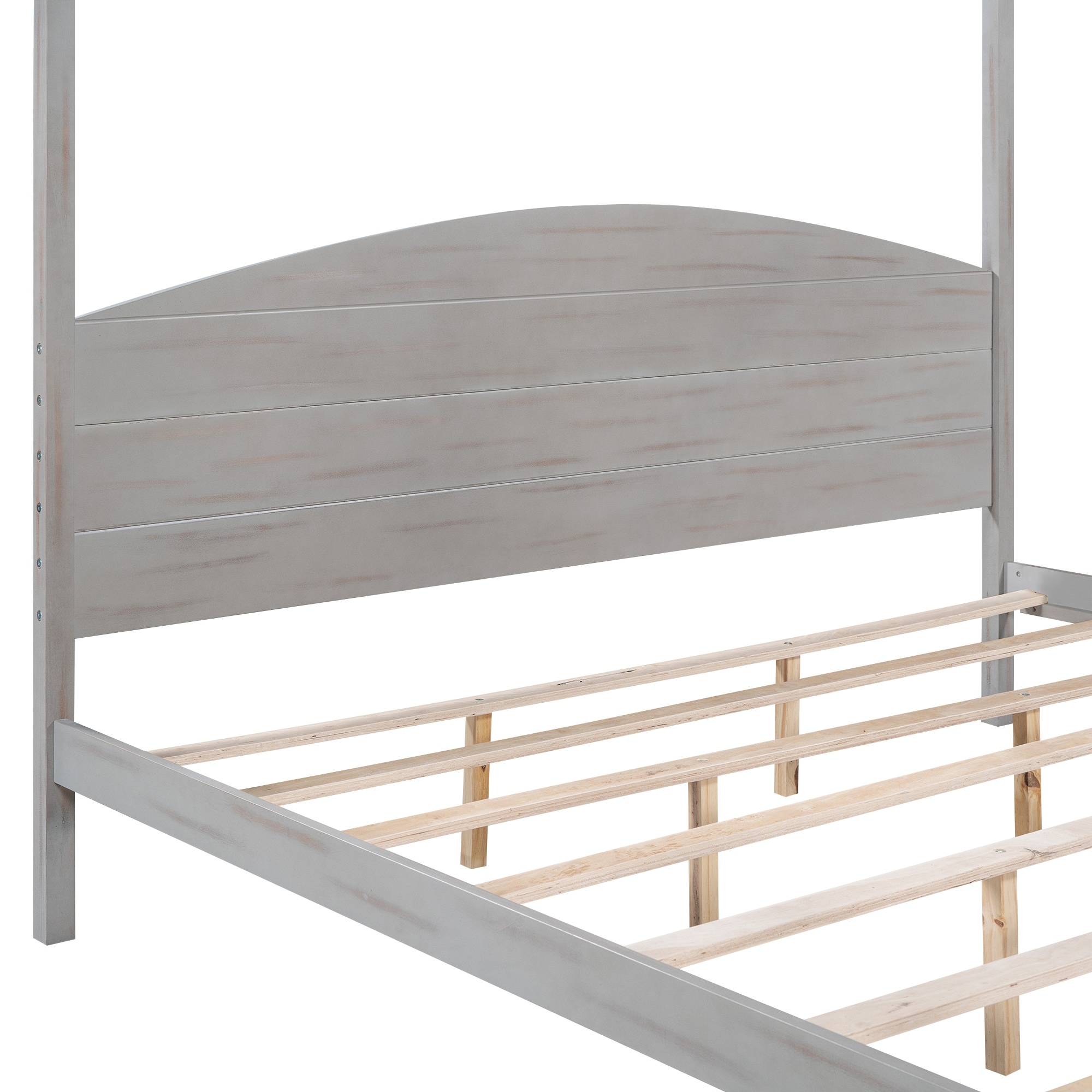 King Size Canopy Bed with Headboard, Wash Finish, Grey - On King Size Canopy Bed with Headboard, Wash Finish, Grey - On