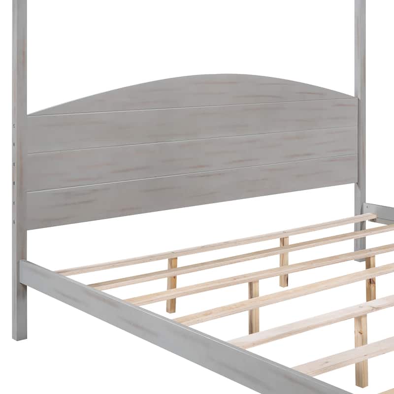 Pine Canopy Bed with Headboard & Support Legs
