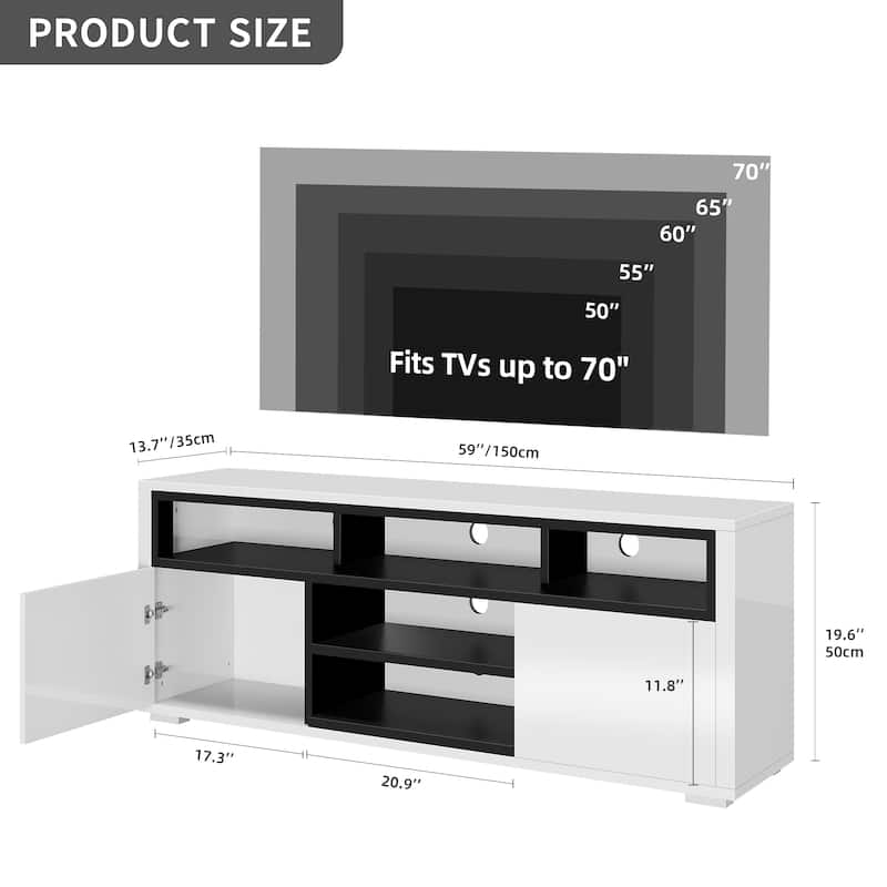Moasis Modern Glossy LED TV Stand For TVs up to 70 inches, Entertainment Center & Media Console for Living Room