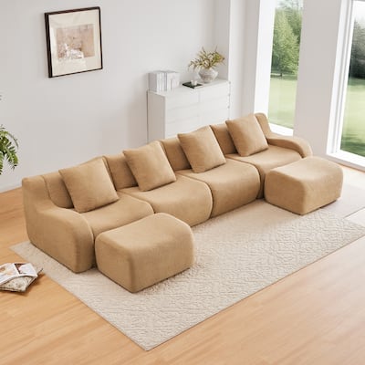 GDF Studio - Fairford U-Shaped 4-Seat Modular Sofa With Curved Armrests & Non-Slip Base