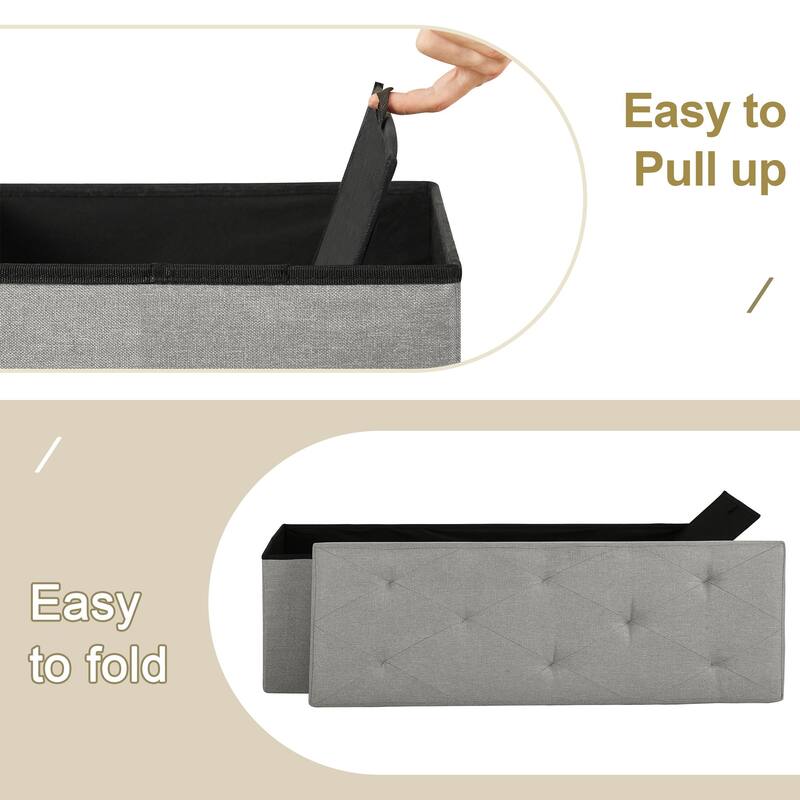 Javlergo 15" Foldable Storage Ottoman, Tufted Linen Foot Rest Stool/Seat Toy Chest