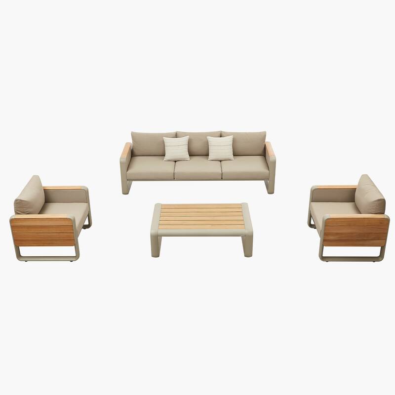 HIGOLD - Nottingham 5 Persons Teak Outdoor Patio Conversation Sofa Set, Amber Powder Coating