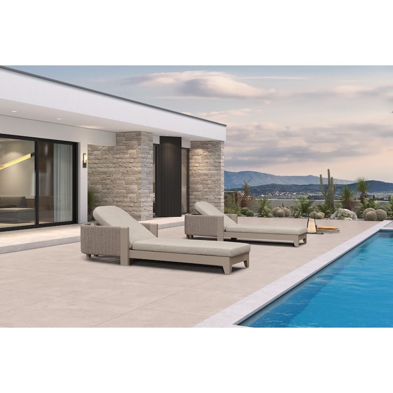PURPLE LEAF Aluminum Adjustable Chaise Lounge with Cushion, Set of 2, for Poolside Sunbathing, Shale Color - Olefin Nurture Shale（Beige）