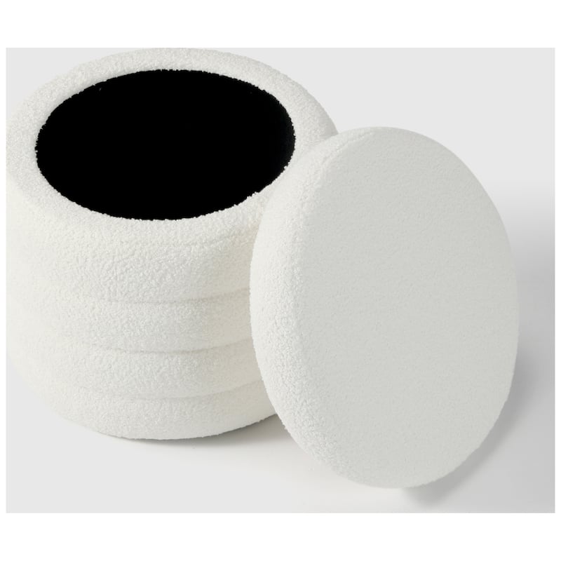 Bayville 16" Tall Sherpa Round Ottoman With Storage