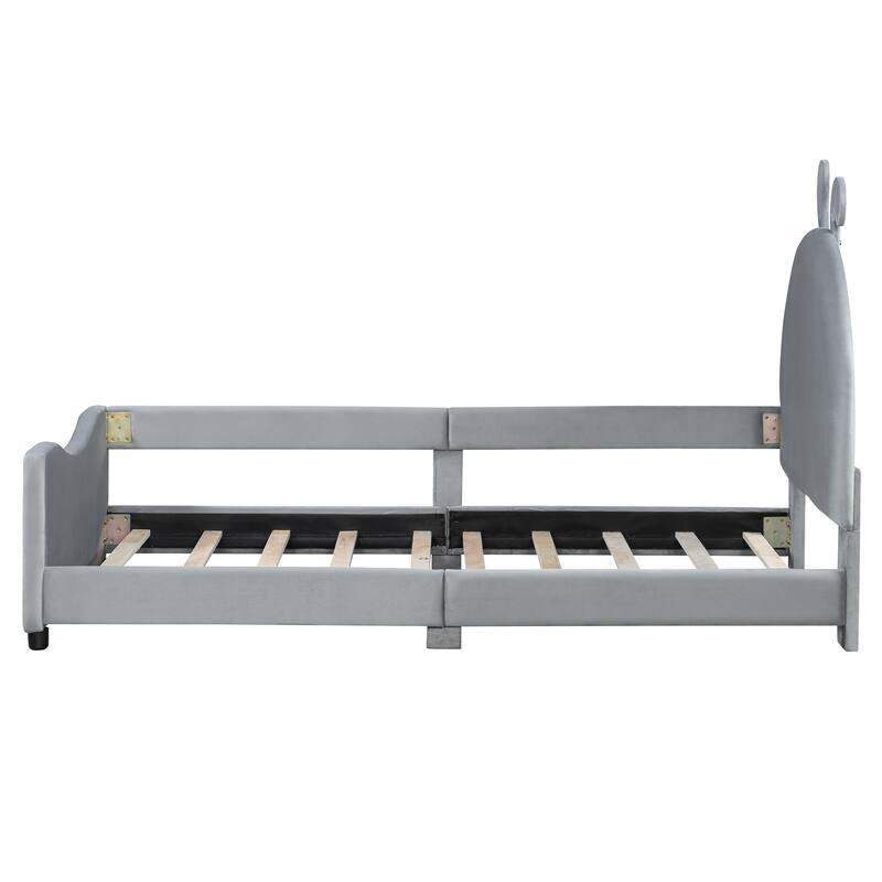 Twin Size Upholstered Daybed with Rabbit Ear Shaped Headboard for Home Office