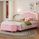 preview thumbnail 14 of 40, Full Size Upholstered Flower-Shape Bed with LED Light Strip & Ottoman,Sherpa Fabric Platform Bed with Wooden Slats Support,Pink
