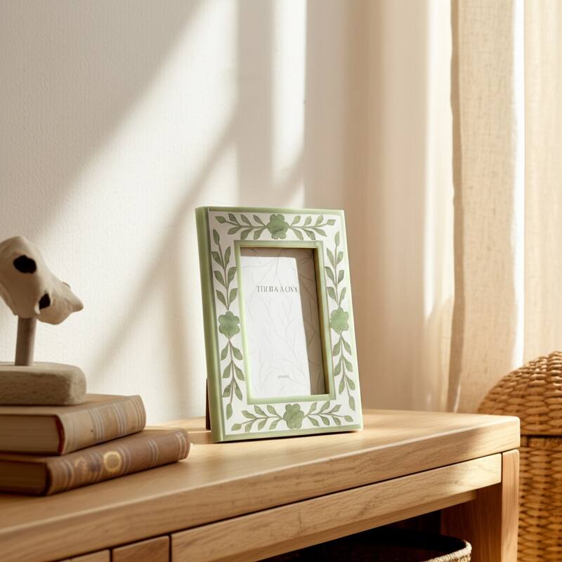 Wood Glass Decorative Photo Frame Handcrafted Boho for Home Display - Green - 6.75" x 0.75" x 8.5"