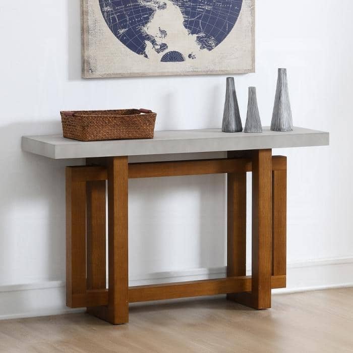 Faux Concrete Top Sofa Table - Walnut