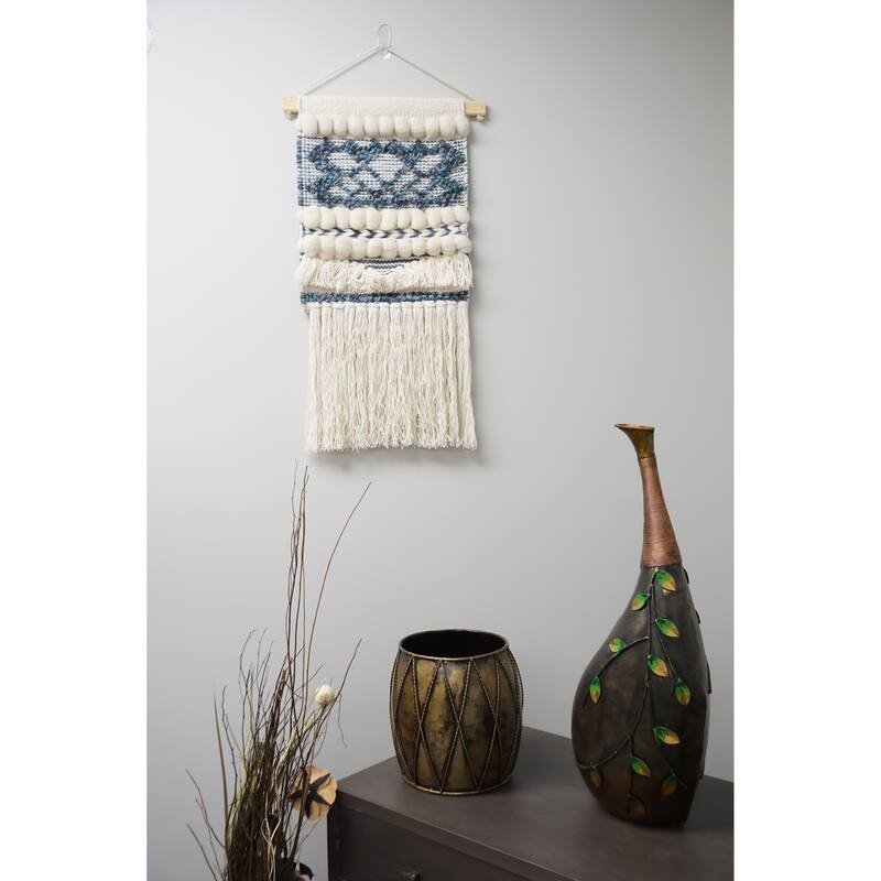 Home&Manor Wool and Cotton Macrame Wall Hanging with Rod Included - Exact Size