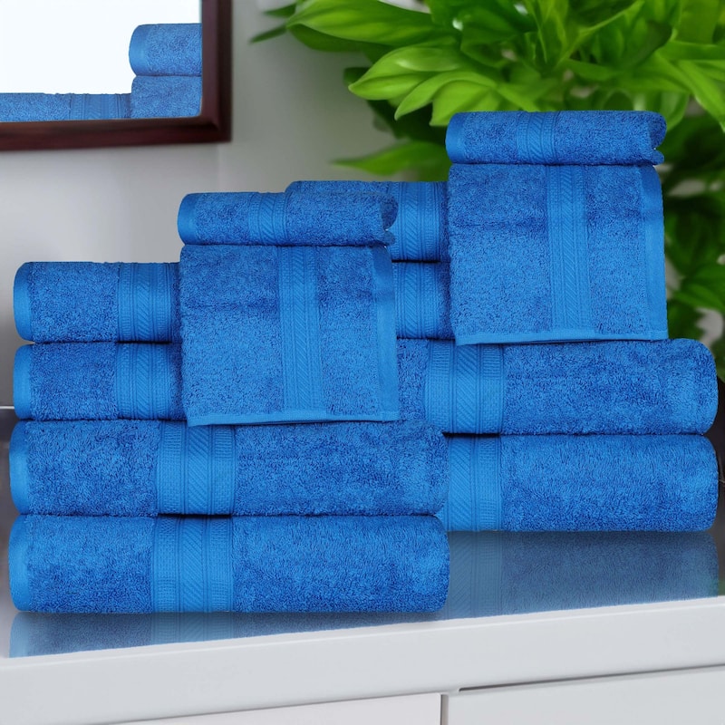Superior Atlas Cotton Plush Absorbent Heavyweight 12 Piece Towel Set - Allure