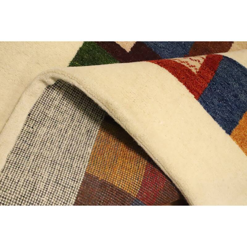 Hand Knotted Oriental 100% Wool Carpet Modern Geometric Multi-Colored Gabbeh Area Rug - 6' 7'' X 4' 9''