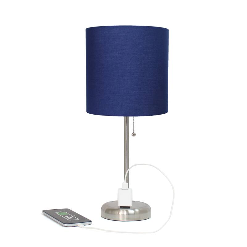 19.5" Power Outlet Metal Lamp in Steel w Aqua Shade