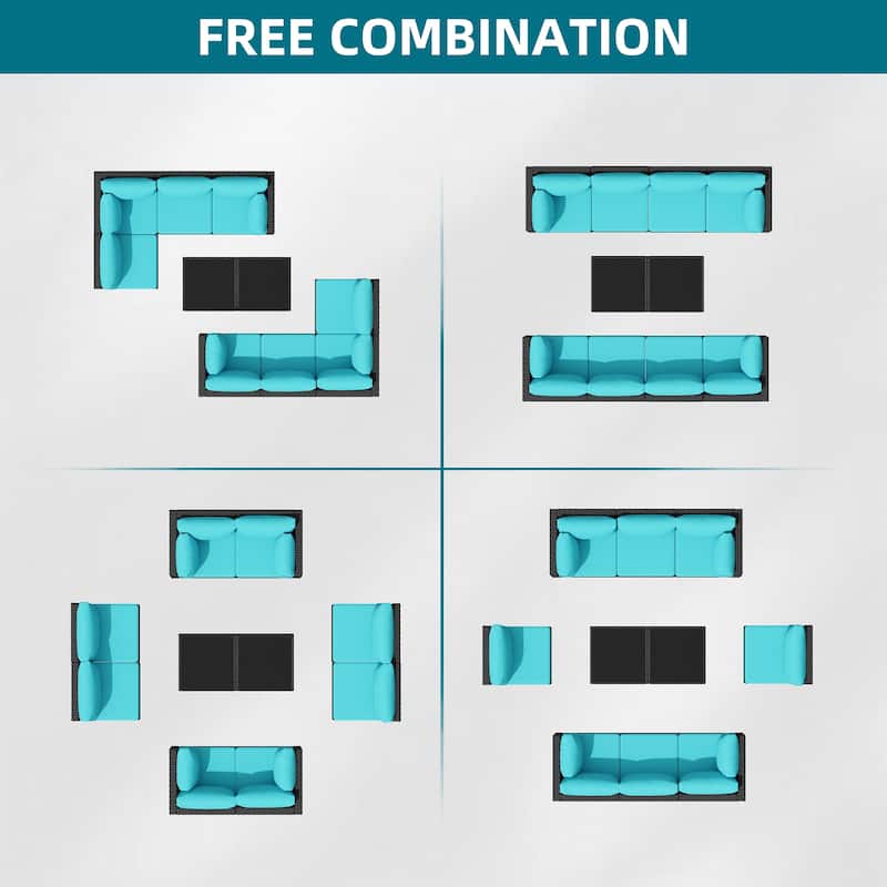 10-Piece Sectional Seating Group with Cushion, Wicker Sectional Sofa