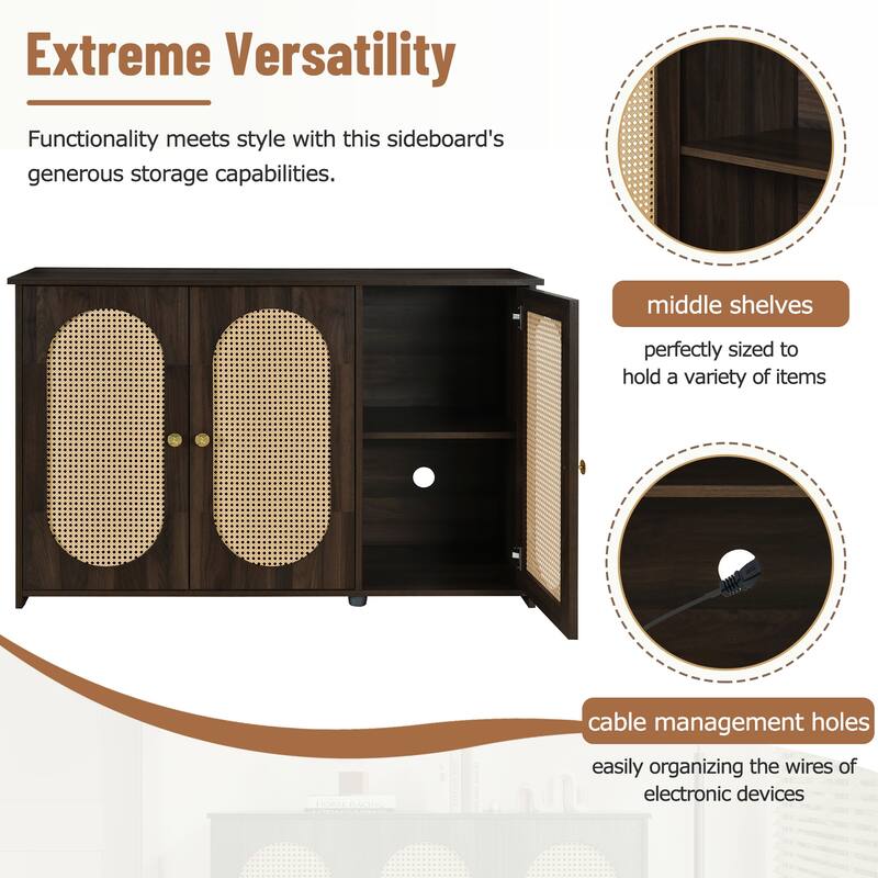 Oval Rattan Doors Sideboard with Adjustable Shelves