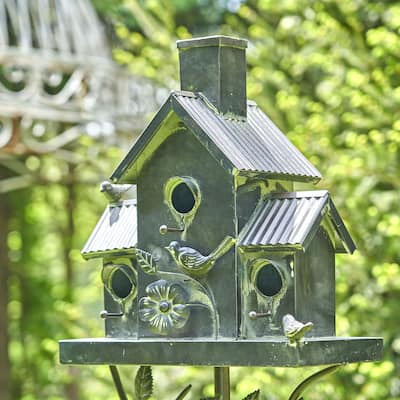 Classic Style Galvanized Birdhouse Stake with Tall Chimney