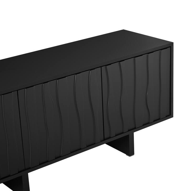 Retro Style Wood Grain TV Stand with Wavy Door, for TVs Up to 75" - 69.6" W × 14.9" D × 20.8" H