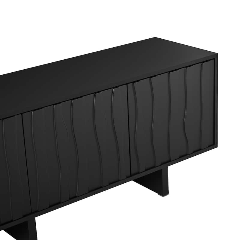 Retro Wood TV Stand Media Console for TVs up to 75", Rustic Entertainment Center Living Room TV Storage Cabinet with Wavy Doors