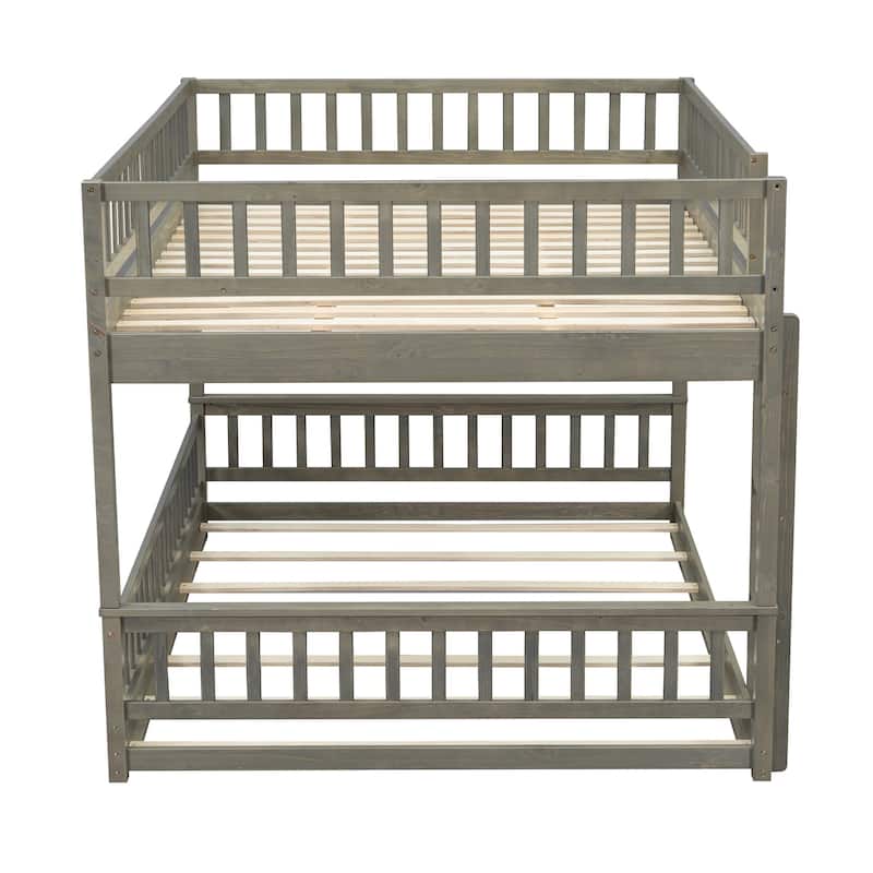 Bunk Bed Frame with Ladder and Guardrails, Detachable Design Wooden Bunk Bedframe into 2 Separate Platform Beds