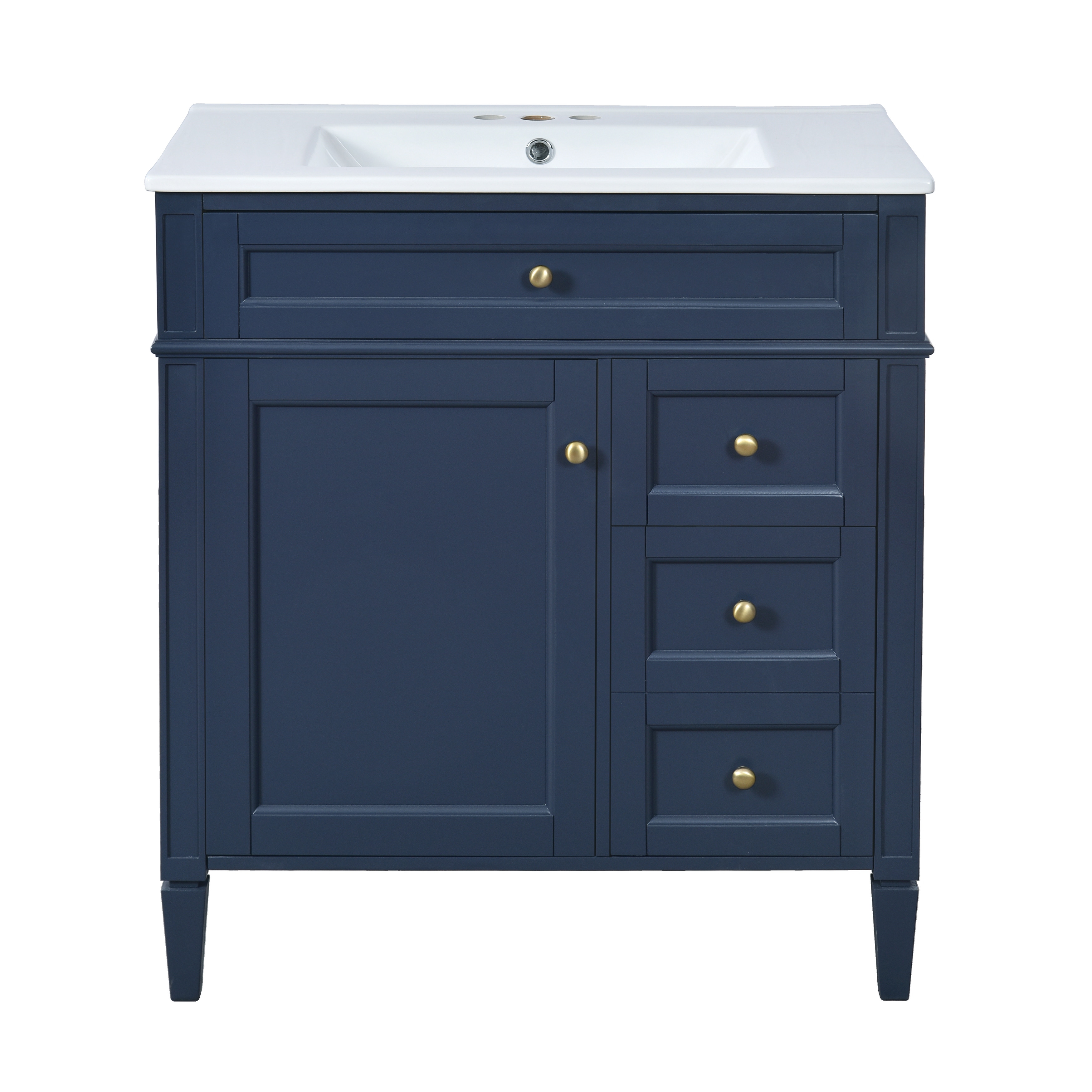 30" Single Bathroom Sink Vanity, Solid Wood Frame Bathroom Console & Ceramic Top Sink Set, Freestanding Bathroom Storage Cabinet