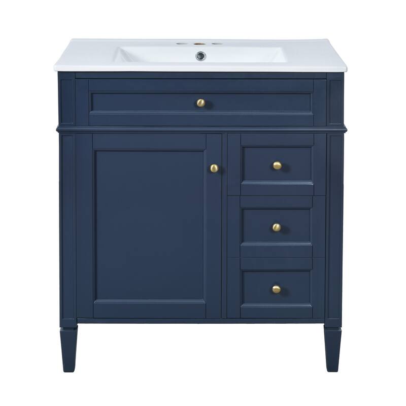 Single Sink Vanity for Bathroom Storage Cabinet with Tip-out Drawer, Small Drawer, Large Drawer, Door Rack and Adjustable Shelf