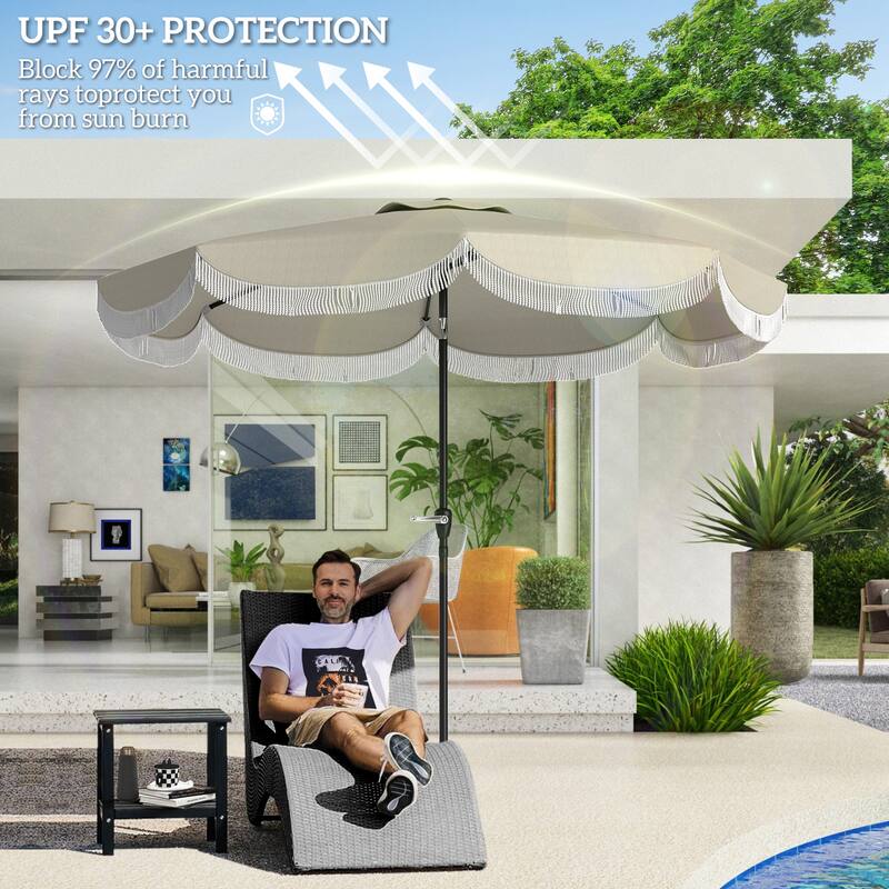 8.8 Foot Outdoor Patio Umbrella with UPF 30+ Tiltable Canopy Hand Crank Vented Top Eight Ribs - 8.8' x 7.8' H