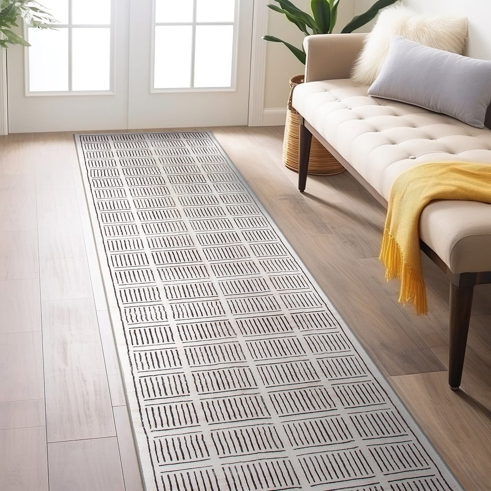 World Rug Gallery Bohemian Stripe Lines Washable Non-Slip Area Rug.