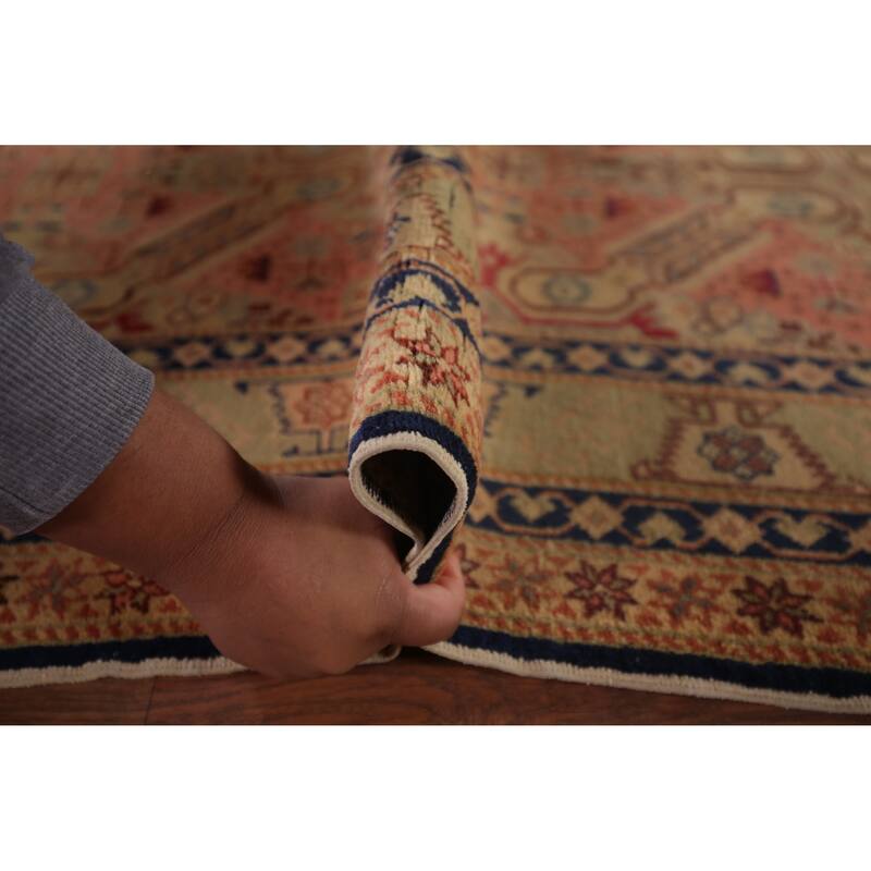 Pink Geometric Anatolian Turkish Vintage Area Rug Handmade Wool Carpet - 6'5" X 9'9"