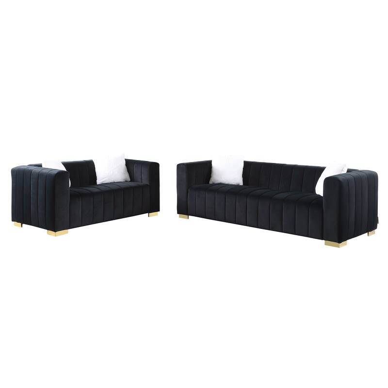 Luxurious Velvet Double Seat Sofa, Dressing Room Square Armrest Upholstered Seat, Versatile Loveseat Sofa