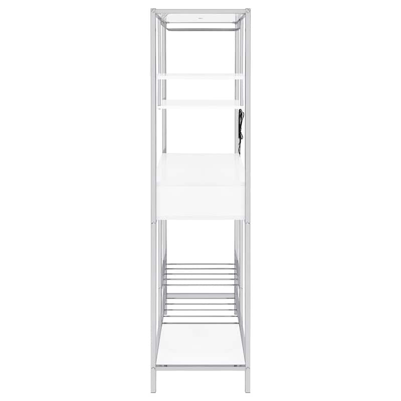 Figueroa White High Gloss 5-shelf Wine Cabinet with Storage Drawer