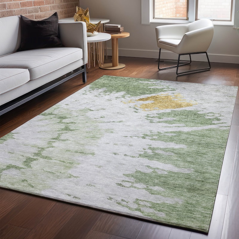 Premium Washable Super Soft Modern Spiral Mayfield Rug - Aloe - 10' x 14' - Rectangle