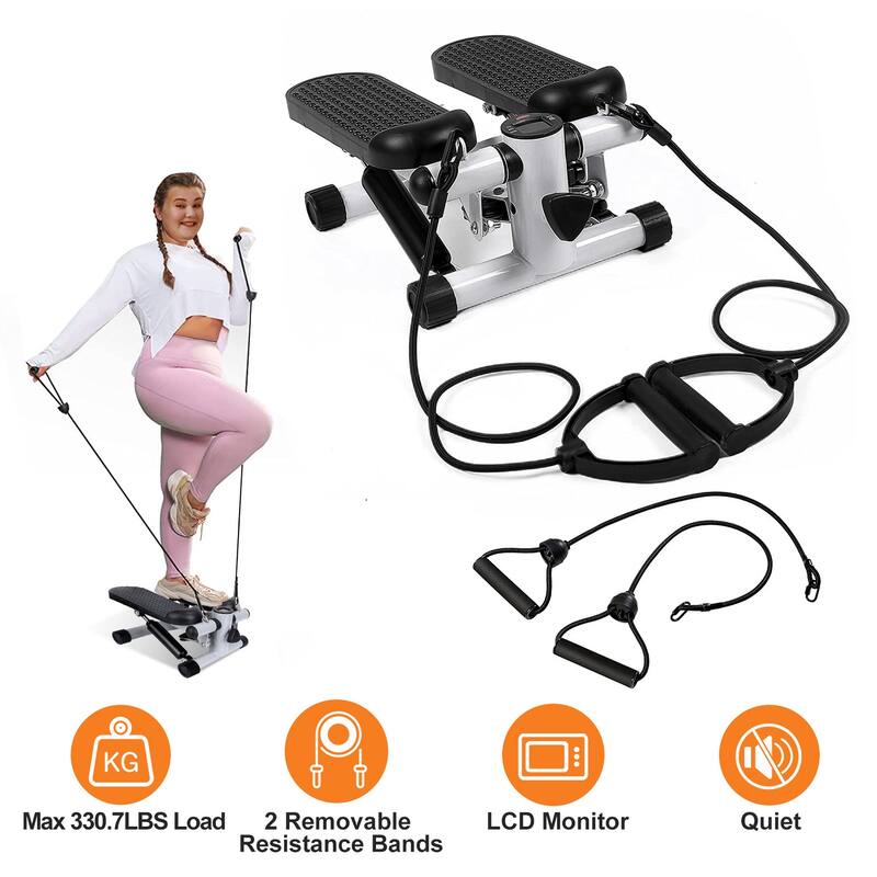 Mini Stair Stepper Home Exercise With Resistance Bands LCD Monitor - 11 x 15 x 7.3in