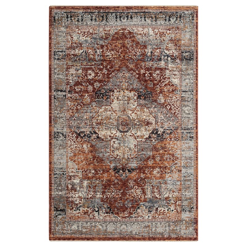 Amelia Collection Traditional Charcoal/Rust Area Rug