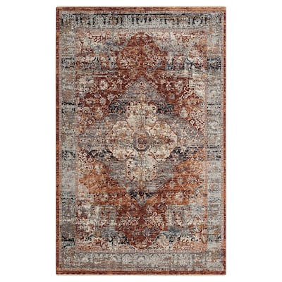 Amelia Collection Traditional Charcoal/Rust Area Rug