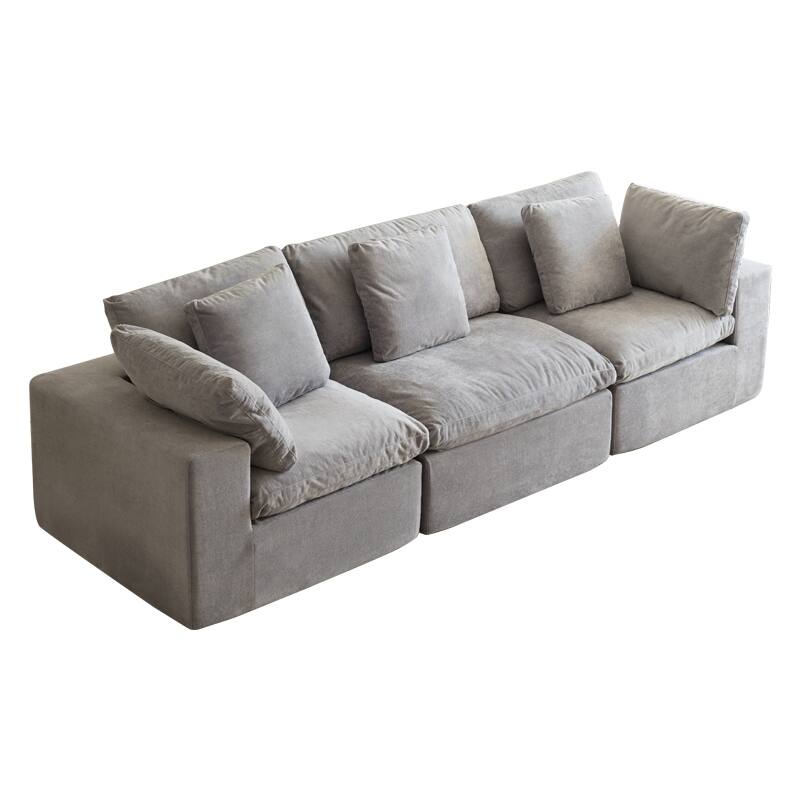 Modular Sectional Sofa with 33D High Density Sponge, Waterproof Flannel Fabric Compression Couch with Square Arms and Pillows