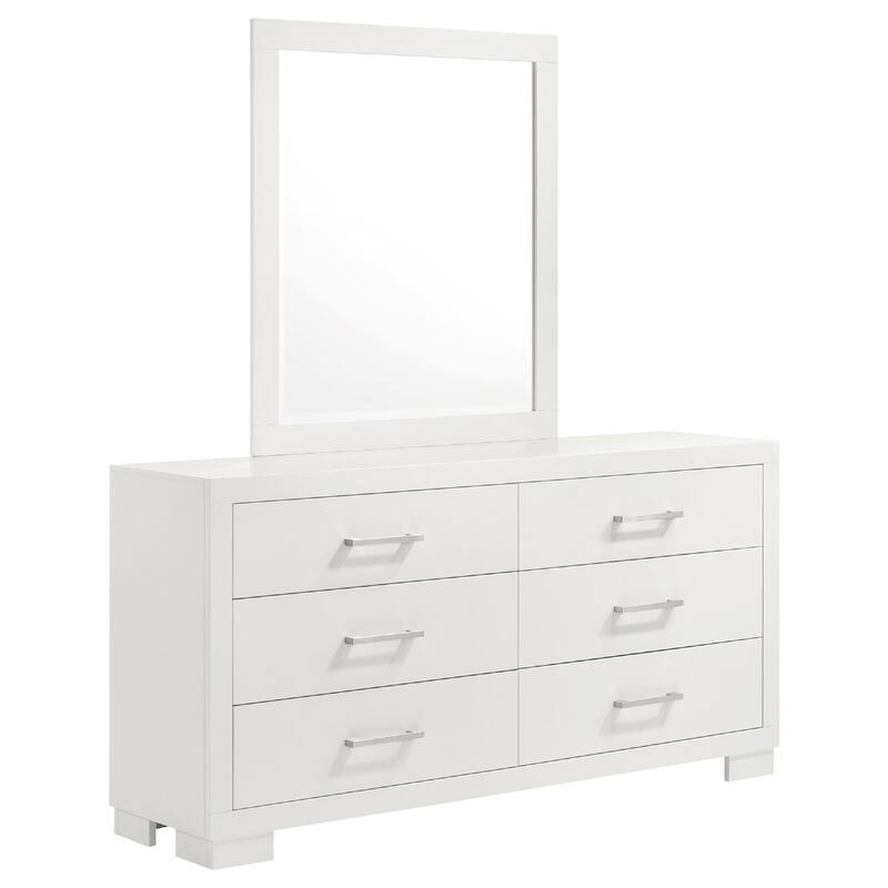 Bela Wide Dresser with Mirror and 6 Drawers, Snow White Wood
