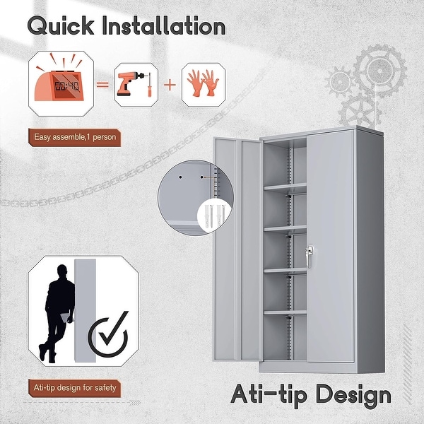 Tall Metal Locker Garage Storage Cabinet with Locking Doors and 4