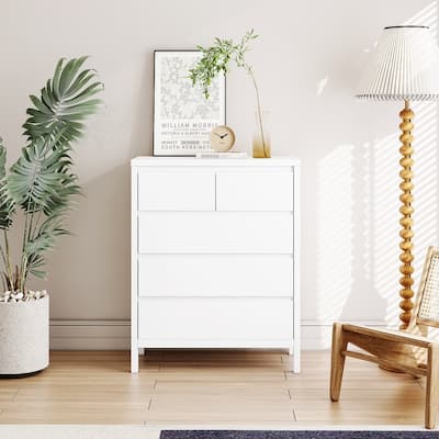 Minimalist Style 4-Tier Wooden Storage Cabinet with 5 Drawers,White