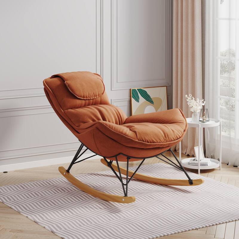 Brown 43.3" Velvet High Back Rocking Chair