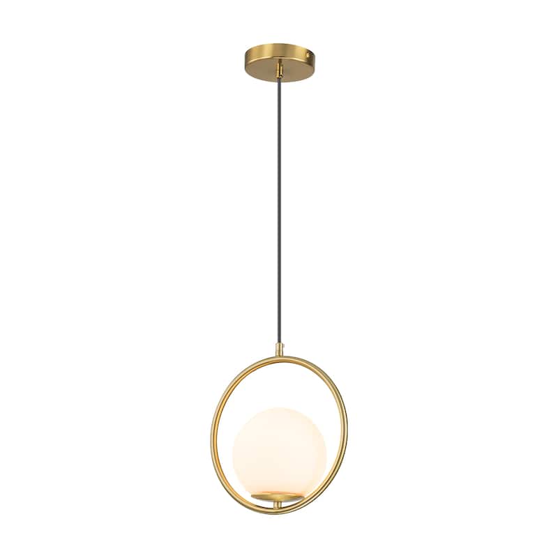 1-Light Modern Gold Frosted Opal Glass Globe Bubble Pendant Kitchen Island Lighting - 9.84 in. W x 90 in. H