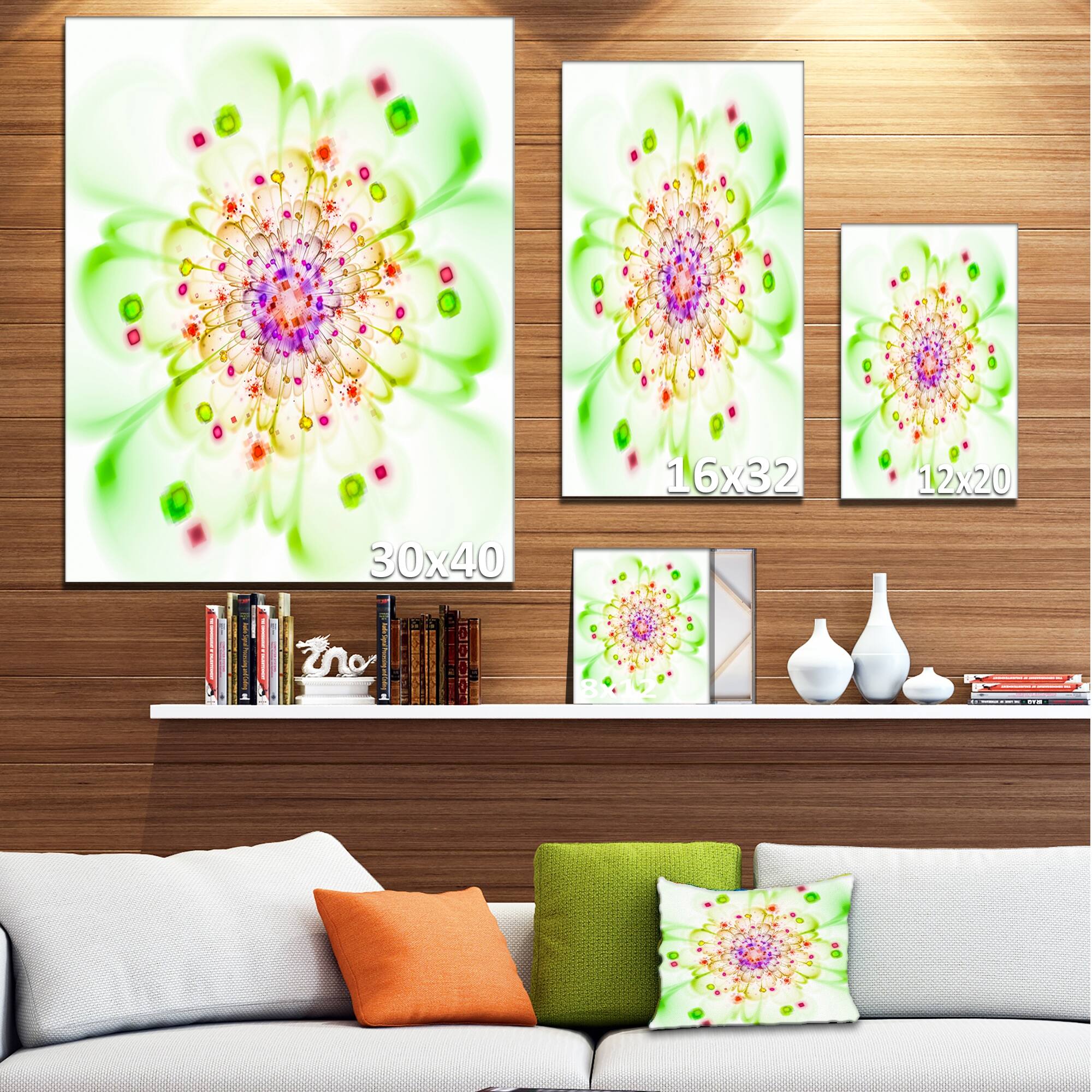 Designart "Perfect Glowing Fractal Flower in Green" Floral Canvas Art Print Bed Bath & Beyond