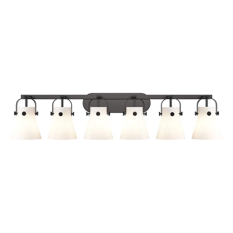 Innovations Lighting Pilaster II Cone - 6 Light 46" Wall-Mounted Bath Vanity Light. - Matte White/Matte Black