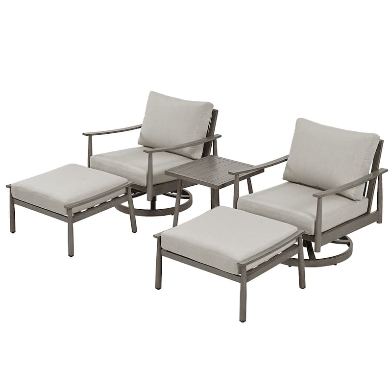 5-Piece Aluminum Patio Conversation Set with Swivel Chairs,End Table and Cushions - Grey