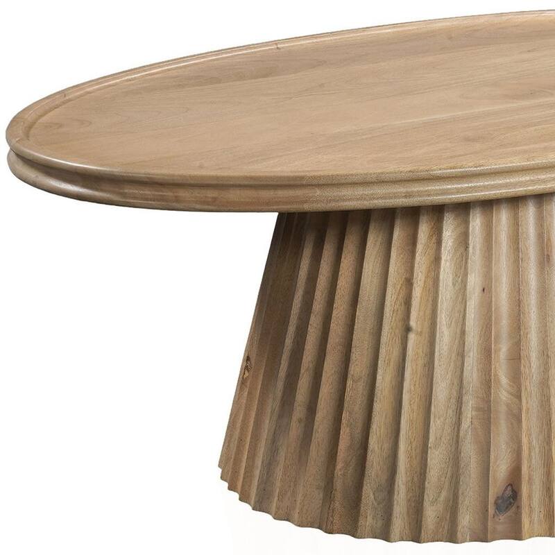HomeRoots 48" Light Brown Solid Wood Oval Pedestal Coffee Table - 48.00 in. x 18.00 in. x 30.00 in.