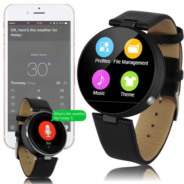 #1 Gift Idea Elegant Unisex Round Leather Smart Watch (Bluetooth 4.0 + Push Notifications