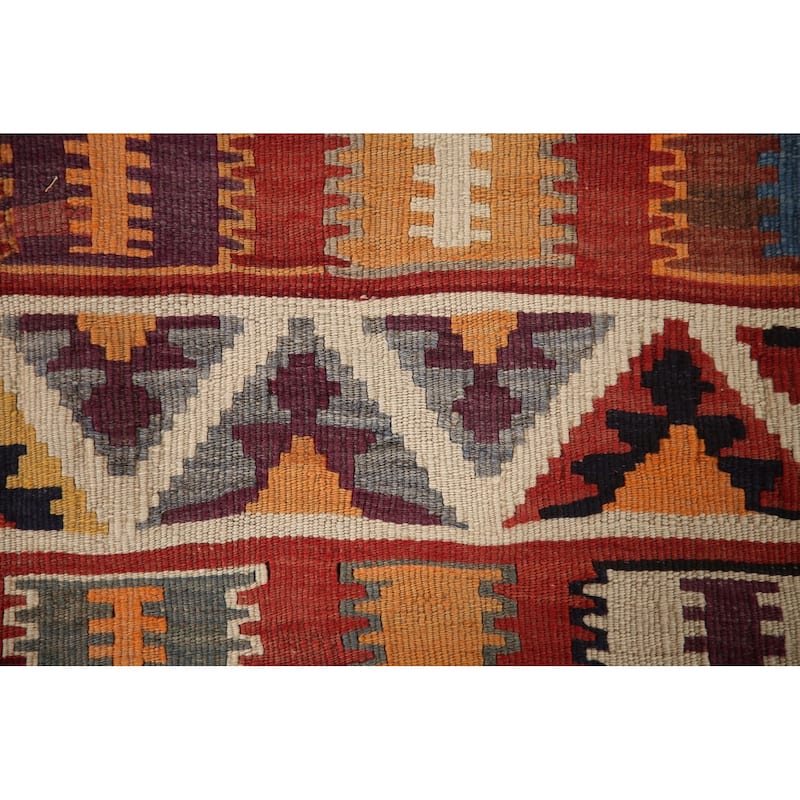 Vegetable Dye Kilim Qashqai Persian Vintage Rug Flatweave Wool Carpet - 4'3"x 6'4"