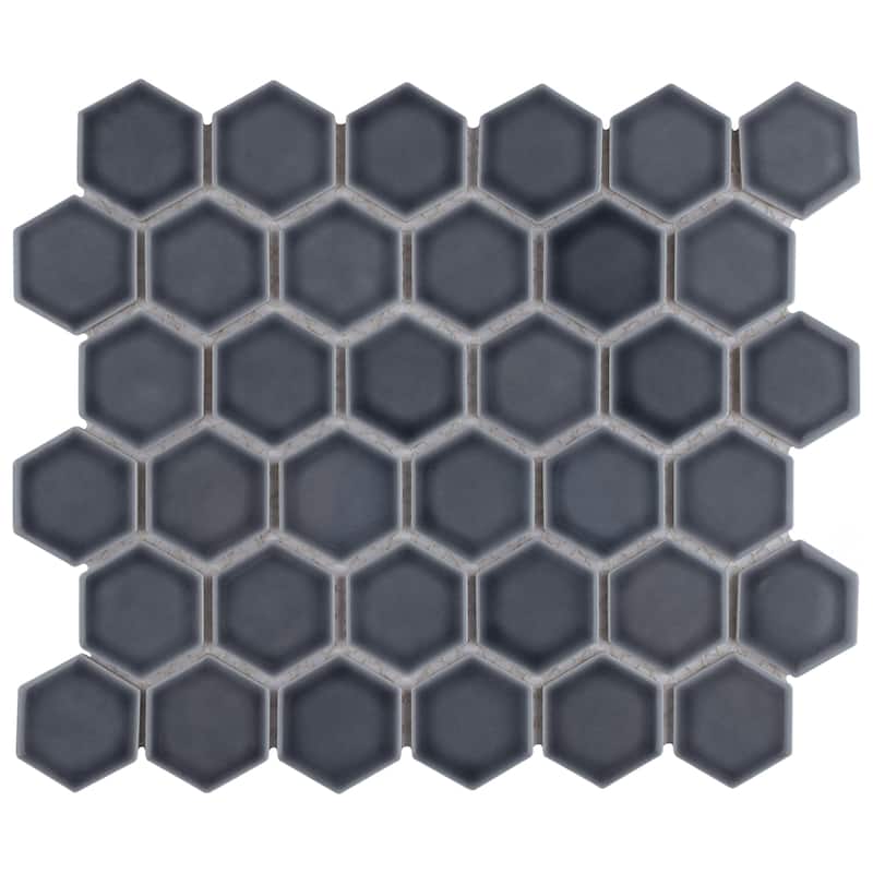 Merola Tile Hudson Due 2" Hex Imperial Grey 10-7/8" x 12-5/8" Porcelain Floor and Wall Tile