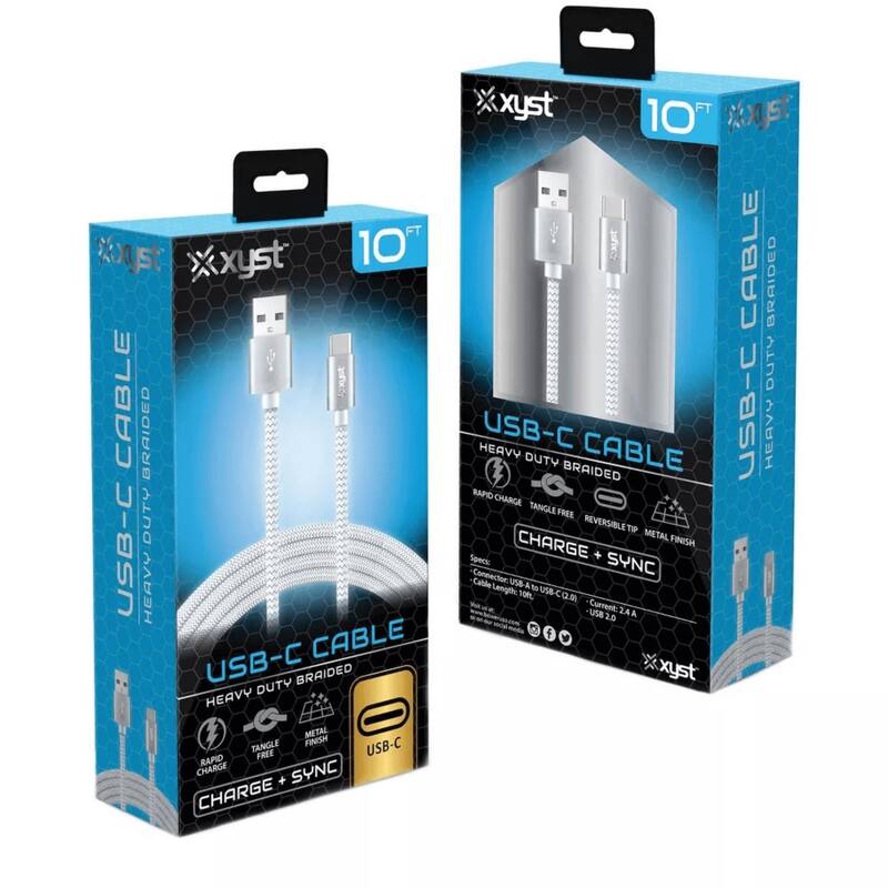 Xyst Charge and Sync USB to USB-C Braided Cable 10Ft